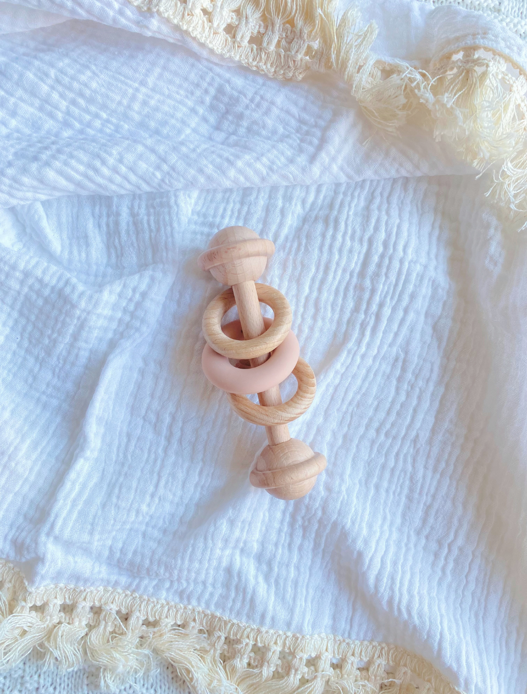 Wooden Baby Silicone Rattle