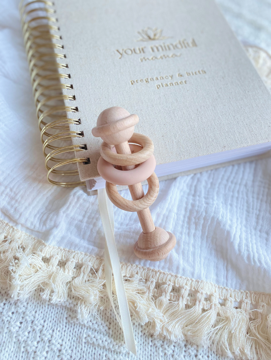 Wooden Baby Silicon Rattle - Taupe