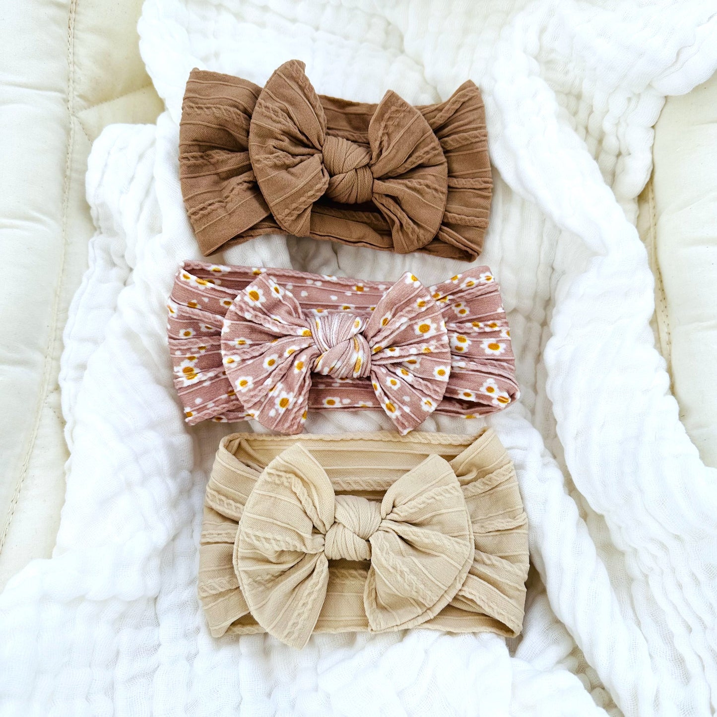 Cable Knit Baby Bow Headbands